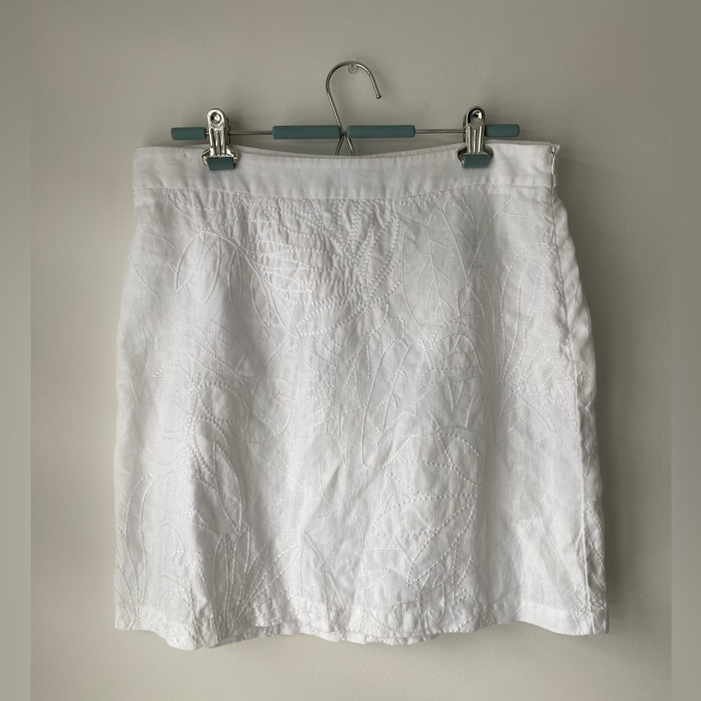 Tommy Bahama White Linen Embroidered Skirt